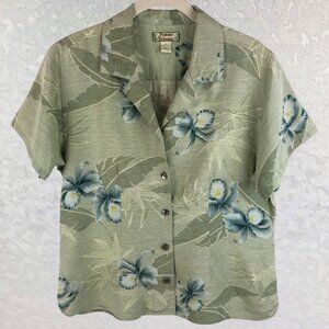 Tommy Bahama Green Tints & Shades Floral 100% Silk Button-Down Shirt Size M